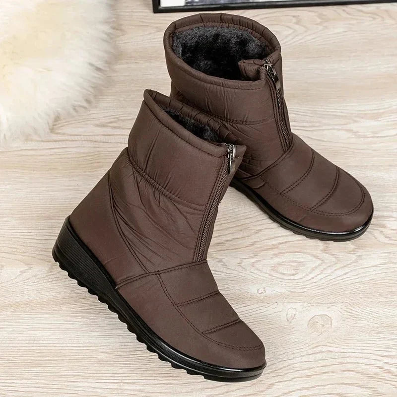 Nora1 | Waterproof Boots, Ankle Boots, Women, Quilted, Buckle Strap, Warm, Lug Sole, Winter, Snow