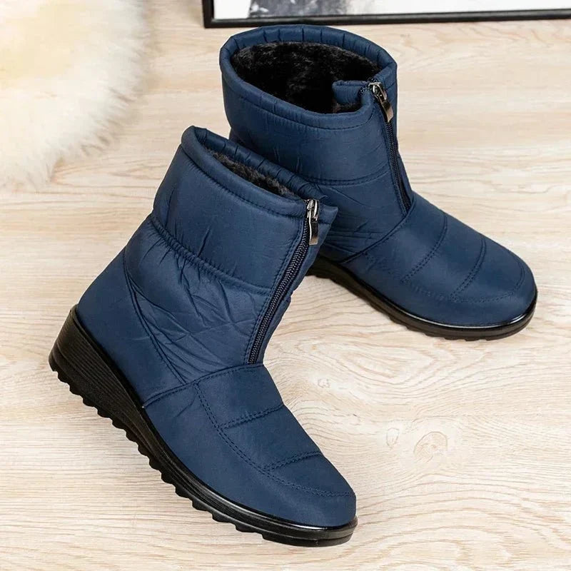 Nora1 | Waterproof Boots, Ankle Boots, Women, Quilted, Buckle Strap, Warm, Lug Sole, Winter, Snow