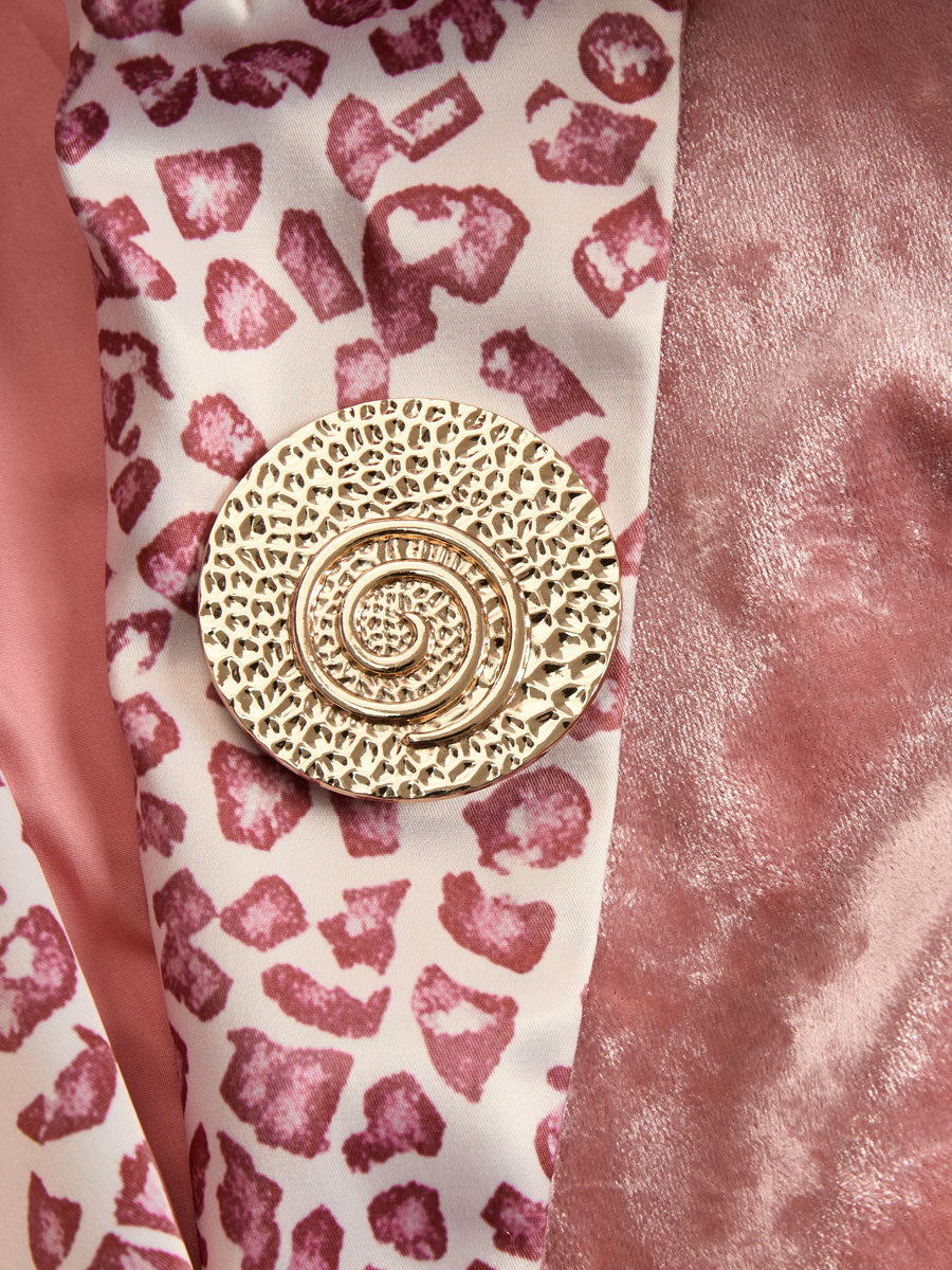 Pink contrast leopard print velvet blazer with lapel from Christine Brewer, stylish jackets and blazers for women.