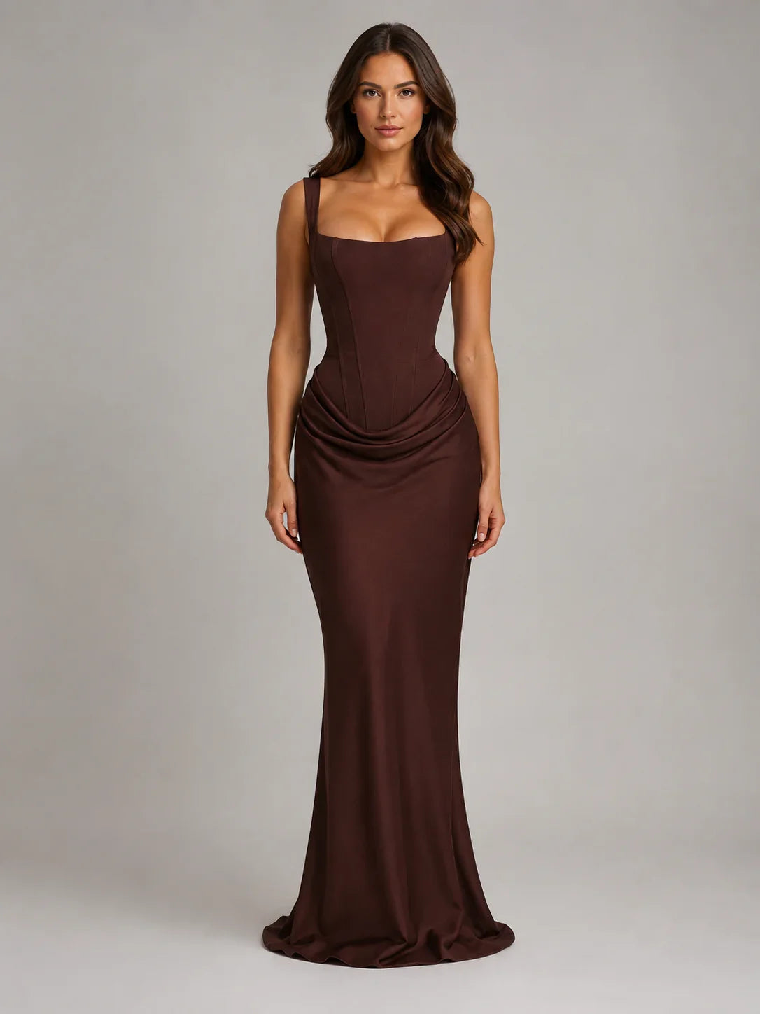 Fiora | Wedding Guest Dress Maxi Dress Women Corset Square Neck Spaghetti Strap Draped Formal