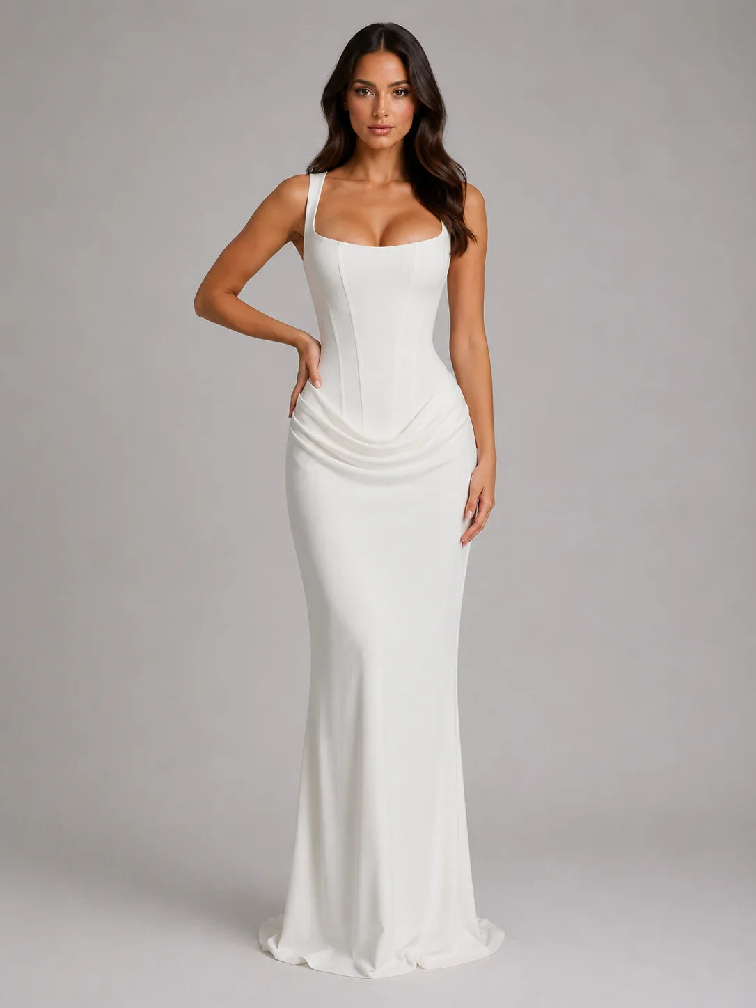Fiora | Wedding Guest Dress Maxi Dress Women Corset Square Neck Spaghetti Strap Draped Formal