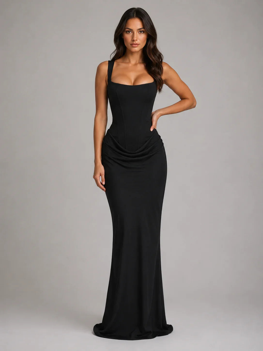 Fiora | Wedding Guest Dress Maxi Dress Women Corset Square Neck Spaghetti Strap Draped Formal