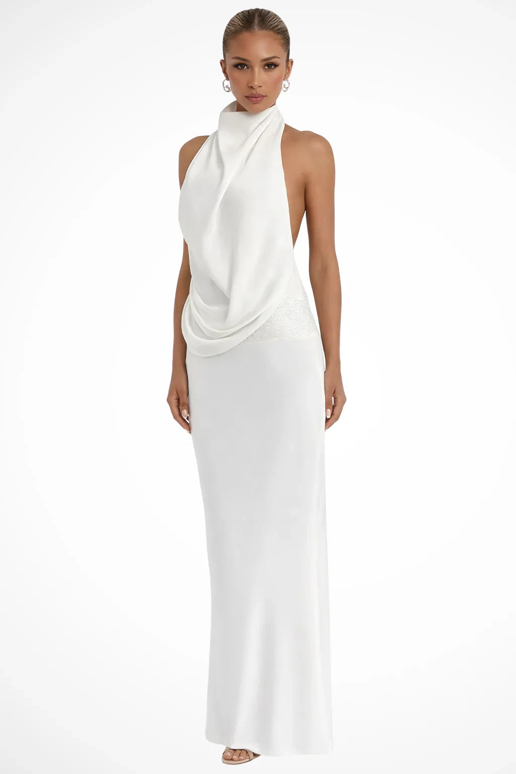Bianca | Wedding Guest Dress Maxi Dress Women Satin Halter Neck Open Back Cowl Neck