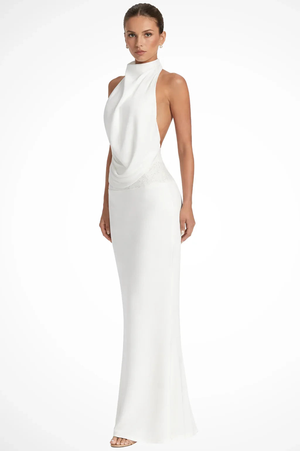 Bianca | Wedding Guest Dress Maxi Dress Women Satin Halter Neck Open Back Cowl Neck