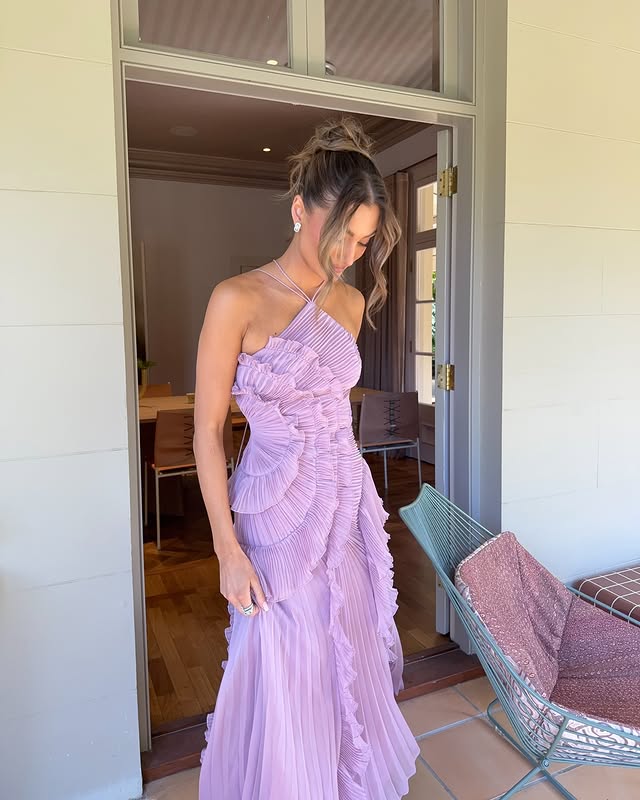 Quinn | Wedding Guest Dress Cocktail Maxi Halter Neck Pleated Ruffle Ruched Waist Sleeveless Formal