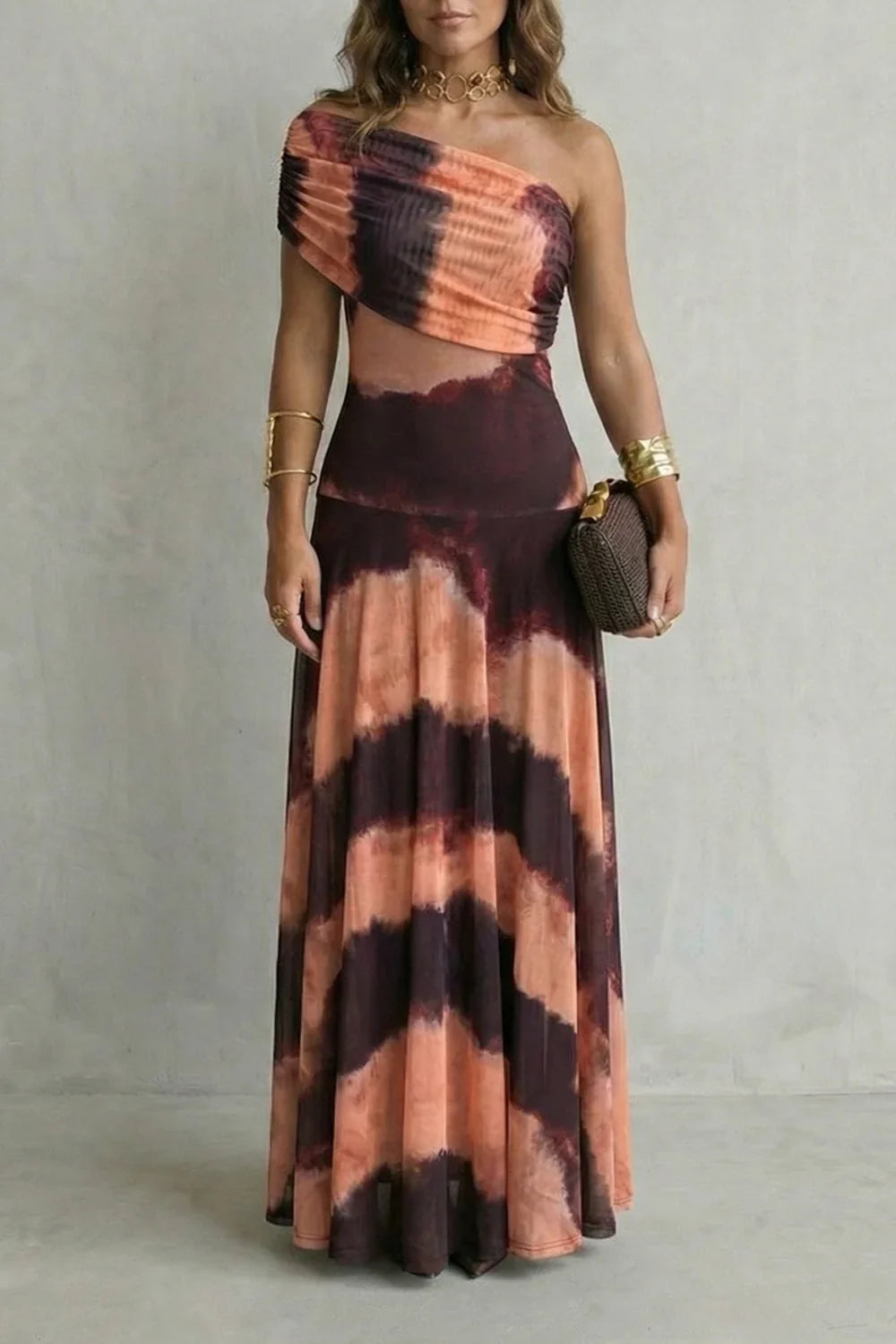 Adeline | Wedding Guest Dress Cocktail Maxi Formal One-Shoulder A-Line Draped Fitted Waist Cap Sleeve