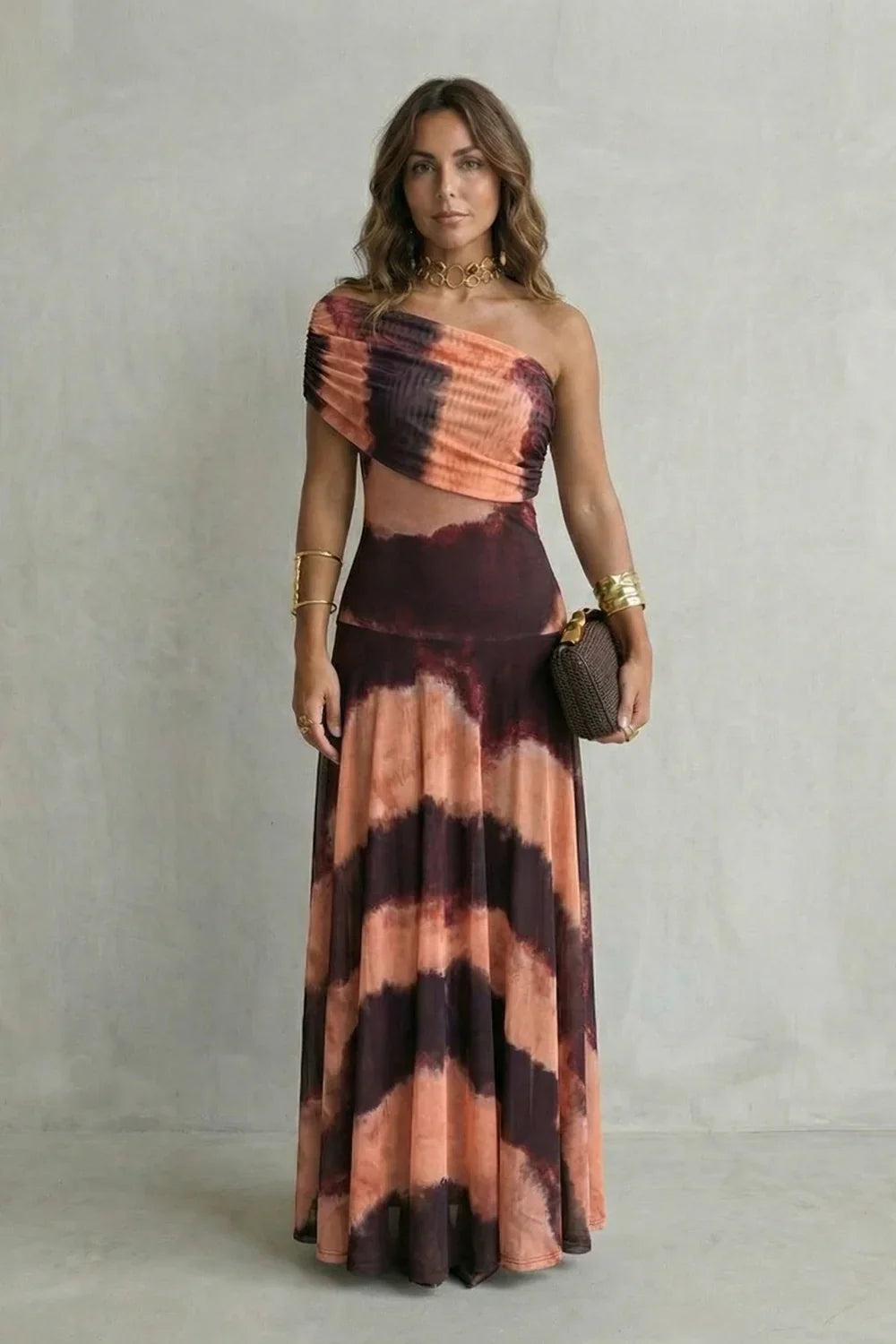 Adeline | Wedding Guest Dress Cocktail Maxi Formal One-Shoulder A-Line Draped Fitted Waist Cap Sleeve