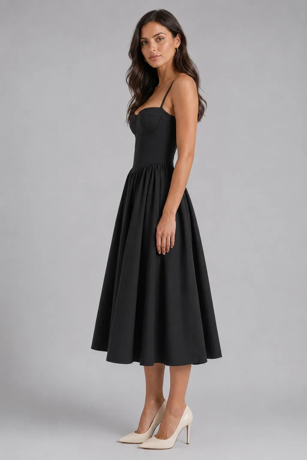 Olivia | Wedding Guest Dress Cocktail Midi Floral Corset Spaghetti Strap Sweetheart Neck Sleeveless Party