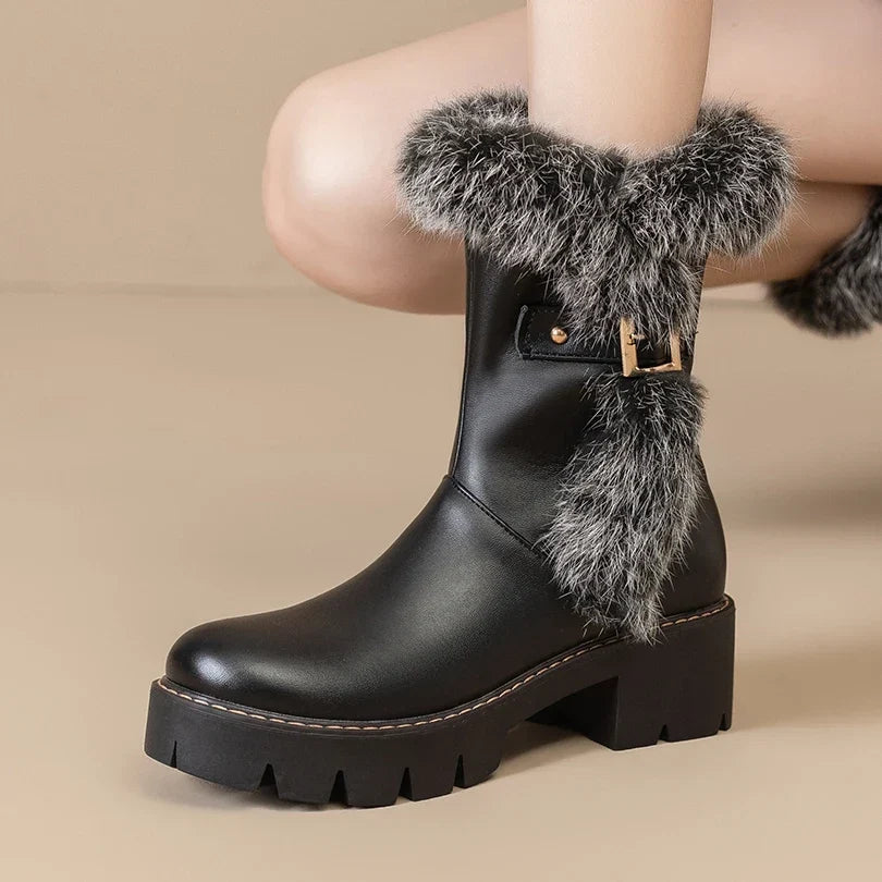 Stella1 | Winter Boots, Ankle Boots, Women, Faux Fur, Fur Trim, Side Zip, Block Heel,