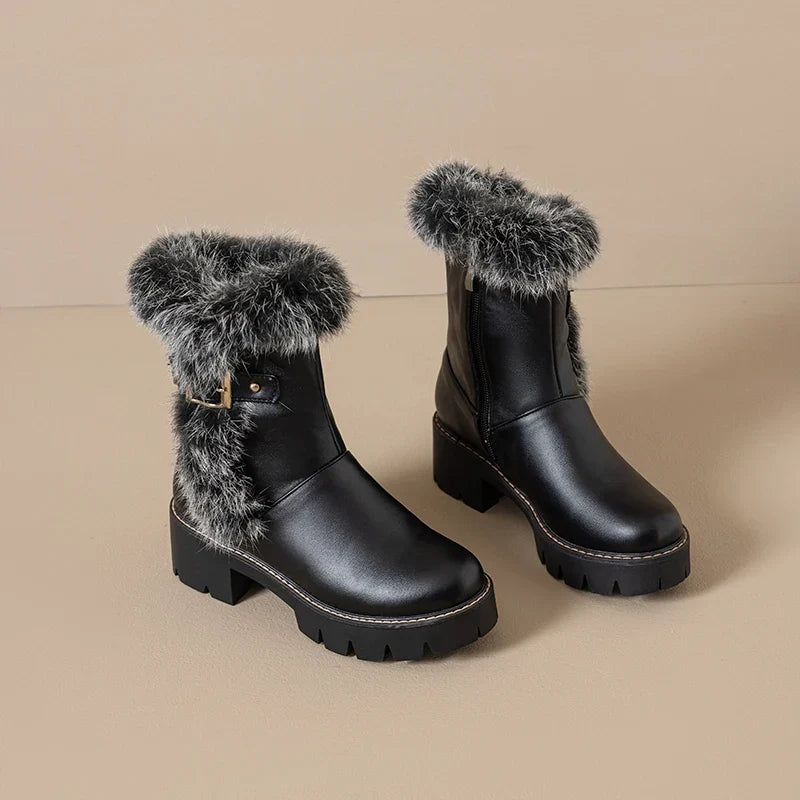 Stella1 | Winter Boots, Ankle Boots, Women, Faux Fur, Fur Trim, Side Zip, Block Heel,