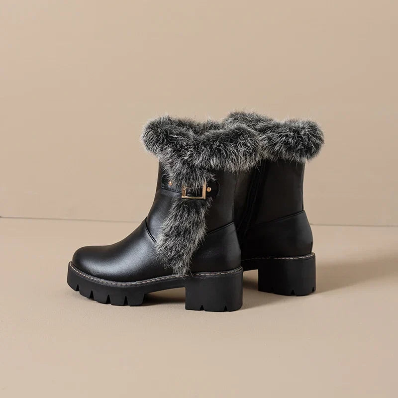 Stella1 | Winter Boots, Ankle Boots, Women, Faux Fur, Fur Trim, Side Zip, Block Heel,