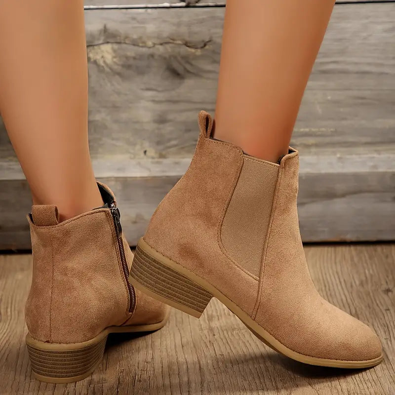 Violet1 | Chelsea Boots, Ankle Boots, Women, Suede, Side Zip, Pointed Toe, Block Heel, Winter,