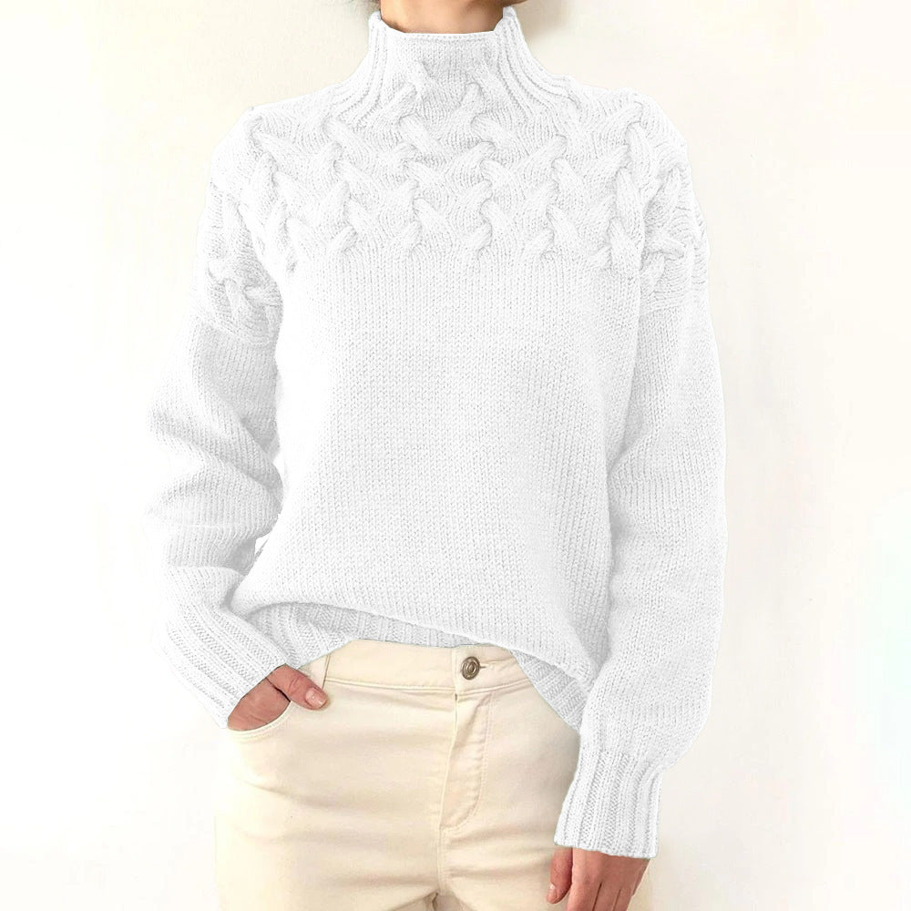 Women’s Tessa turtleneck sweater by Christine Brewer, cozy knitwear in a soft fit, shown in a neutral color.