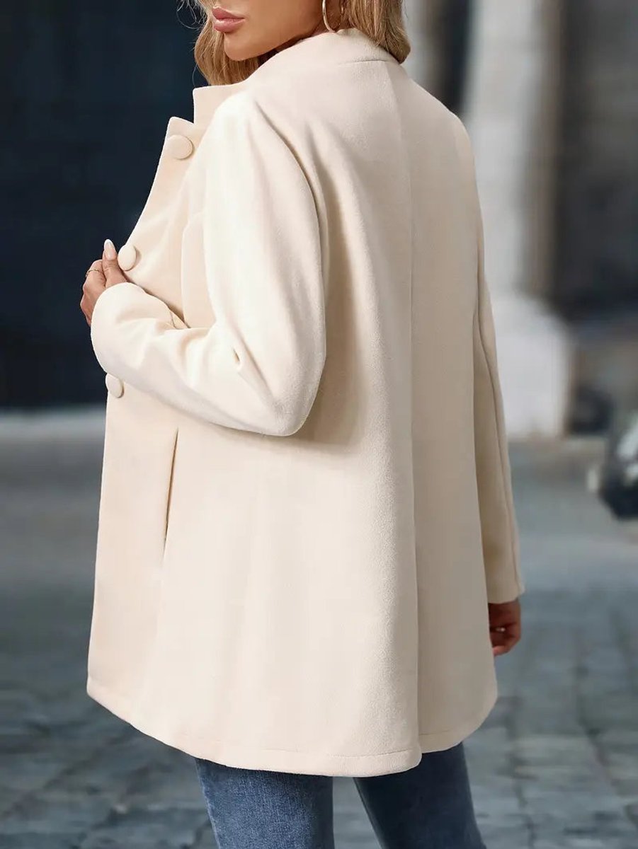 Women’s Sienna blazer coat by Christine Brewer featuring a stand collar, button-front, longline design, suitable for professional and casual wear.