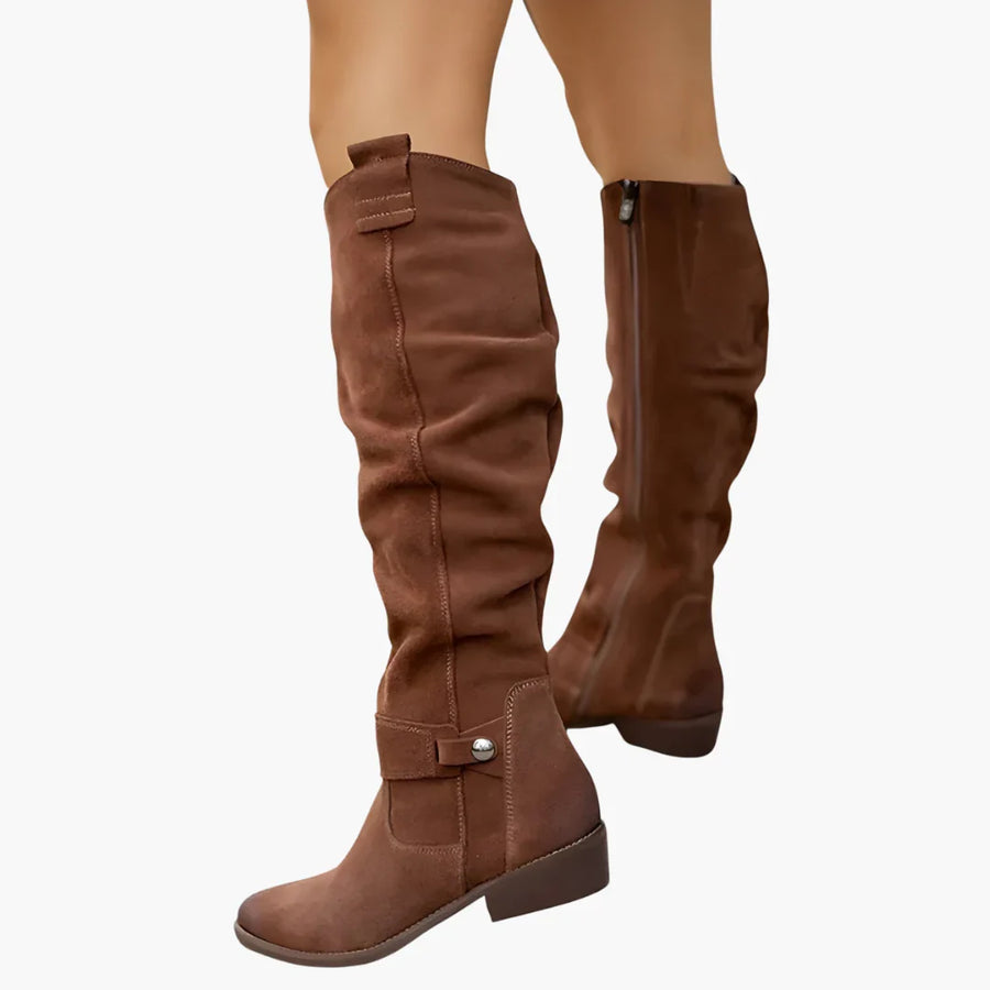 Della | Knee High Boots Tall Boots Riding Boots Women Winter Side Zip Block Heel