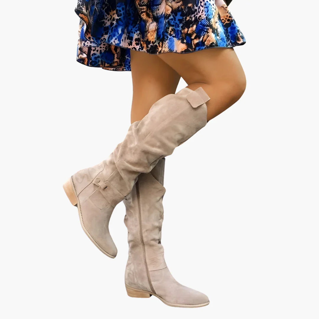 Della | Knee High Boots Tall Boots Riding Boots Women Winter Side Zip Block Heel
