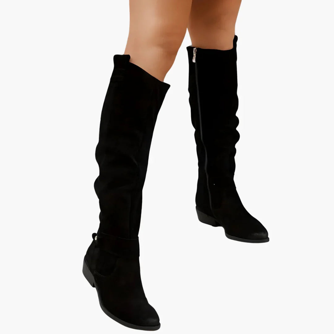 Della | Knee High Boots Tall Boots Riding Boots Women Winter Side Zip Block Heel