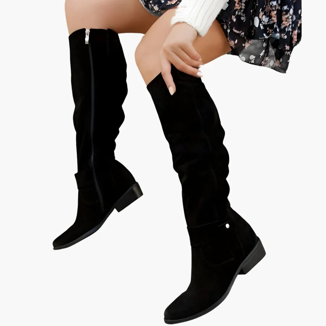 Della | Knee High Boots Tall Boots Riding Boots Women Winter Side Zip Block Heel