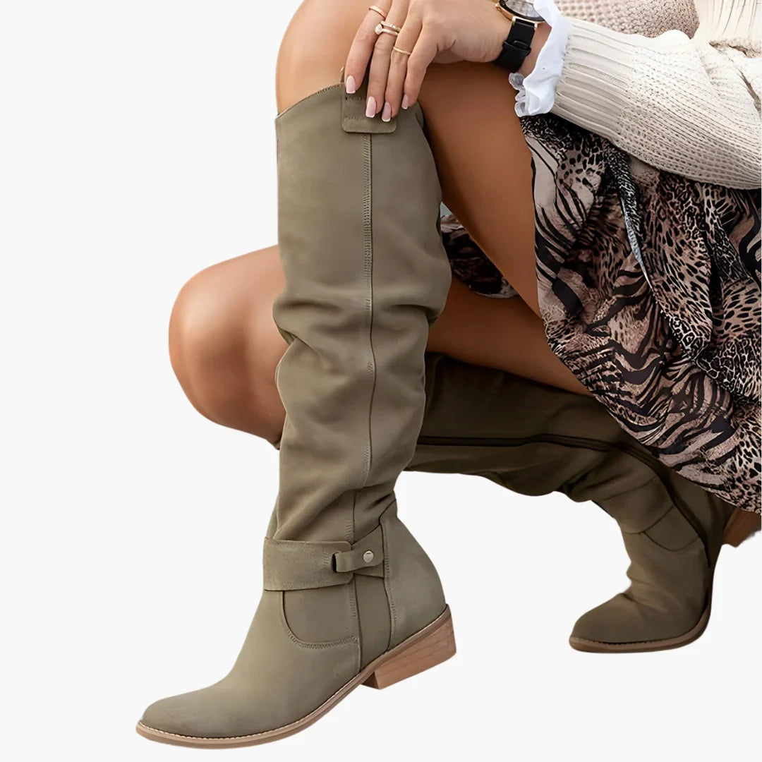 Della | Knee High Boots Tall Boots Riding Boots Women Winter Side Zip Block Heel
