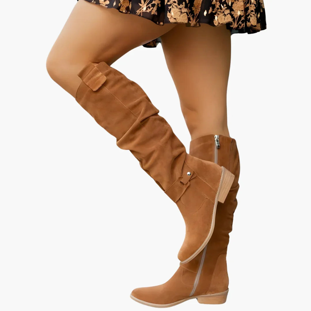 Della | Knee High Boots Tall Boots Riding Boots Women Winter Side Zip Block Heel