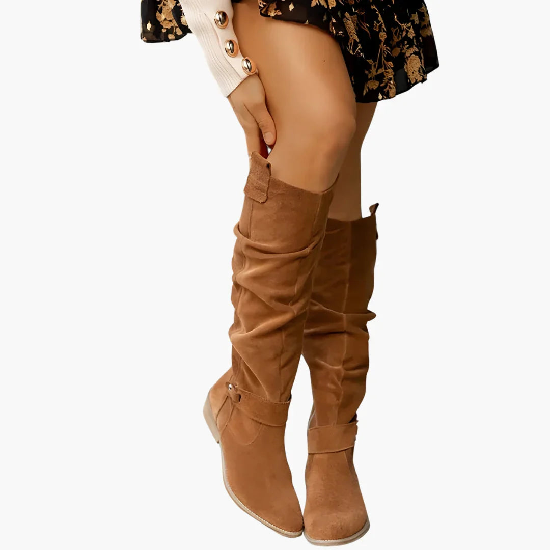 Della | Knee High Boots Tall Boots Riding Boots Women Winter Side Zip Block Heel