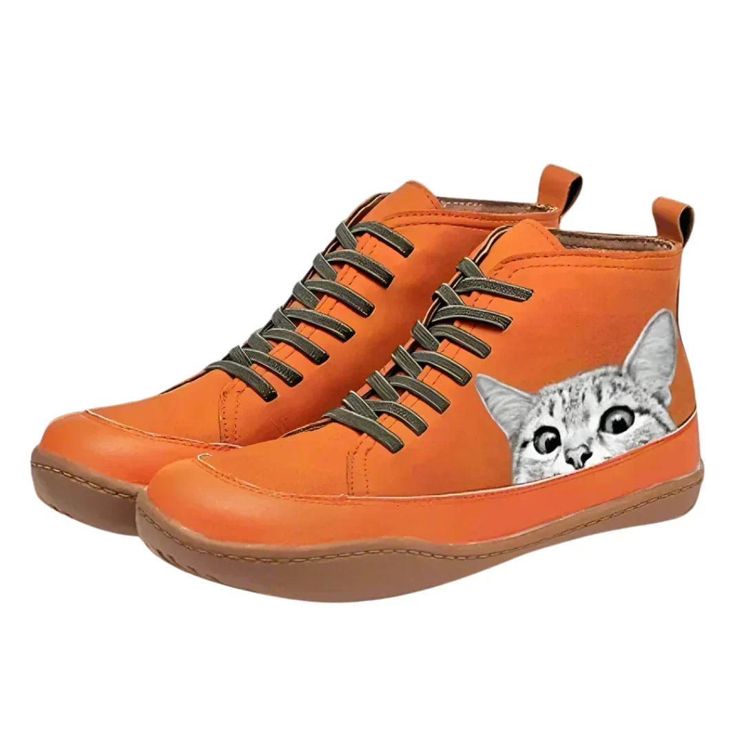 Cleo | Ankle Boots Combat Boots Women Winter Fall Lace Up Flat Cat Print Rubber