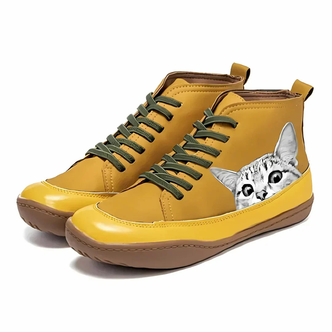 Cleo | Ankle Boots Combat Boots Women Winter Fall Lace Up Flat Cat Print Rubber