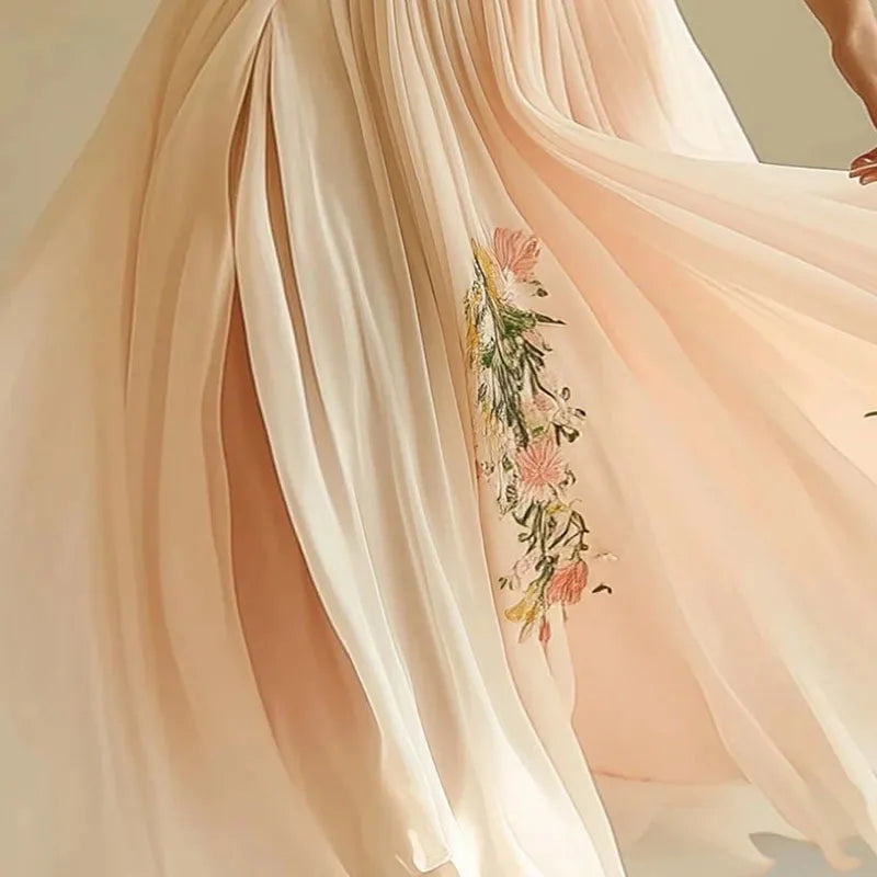 Abigail | Bridesmaid Dress Wedding Guest Maxi Floral V-Neck Short Sleeve Wrap Floor Length Formal