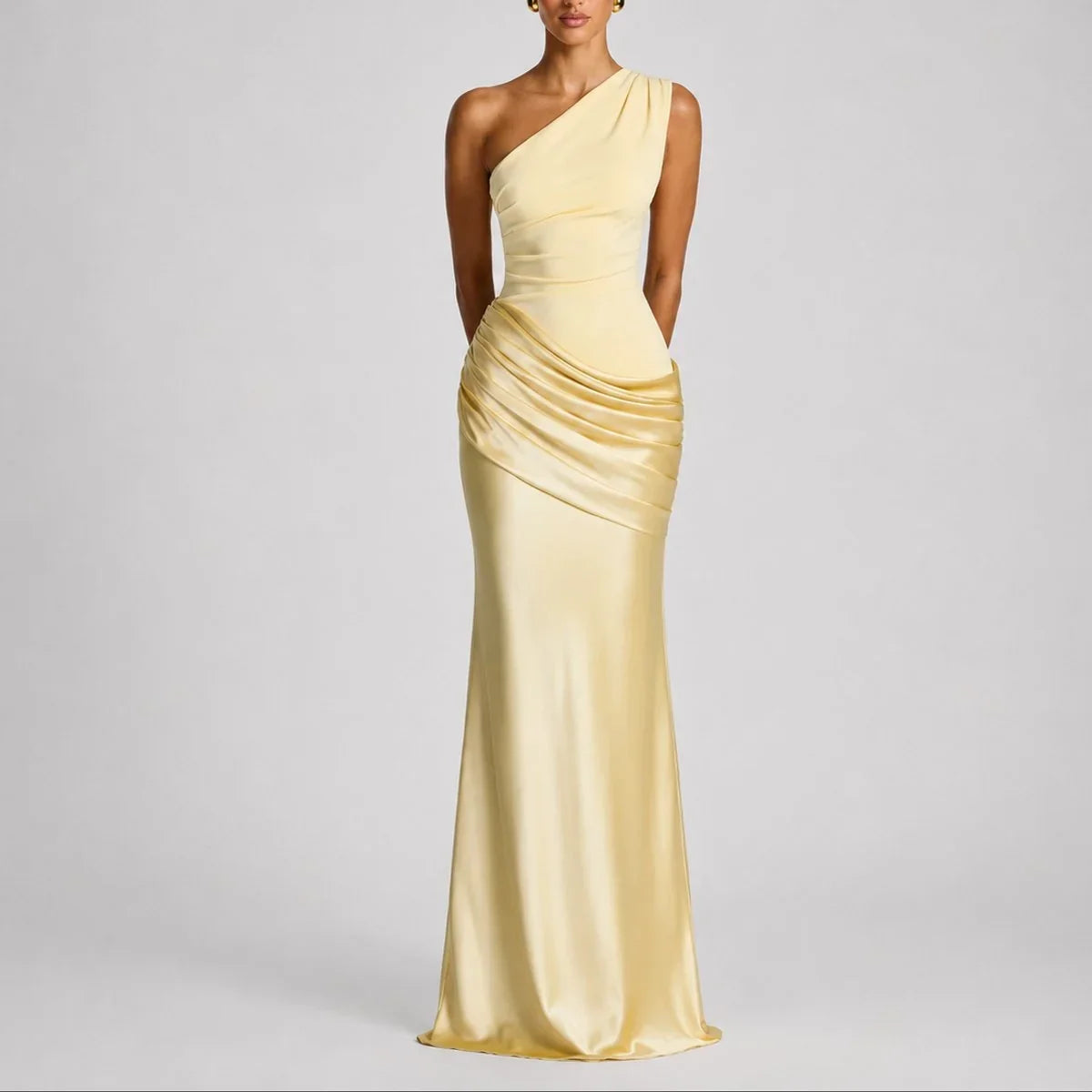 Selena | Bridesmaid Dress Maxi Dress Women Satin One Shoulder Ruched Draped Formal Evening Cocktail