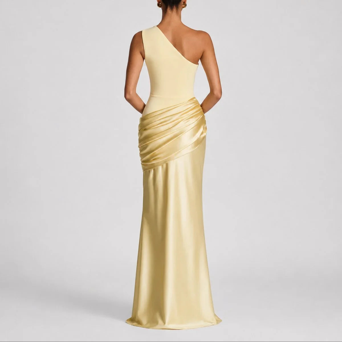 Selena | Bridesmaid Dress Maxi Dress Women Satin One Shoulder Ruched Draped Formal Evening Cocktail