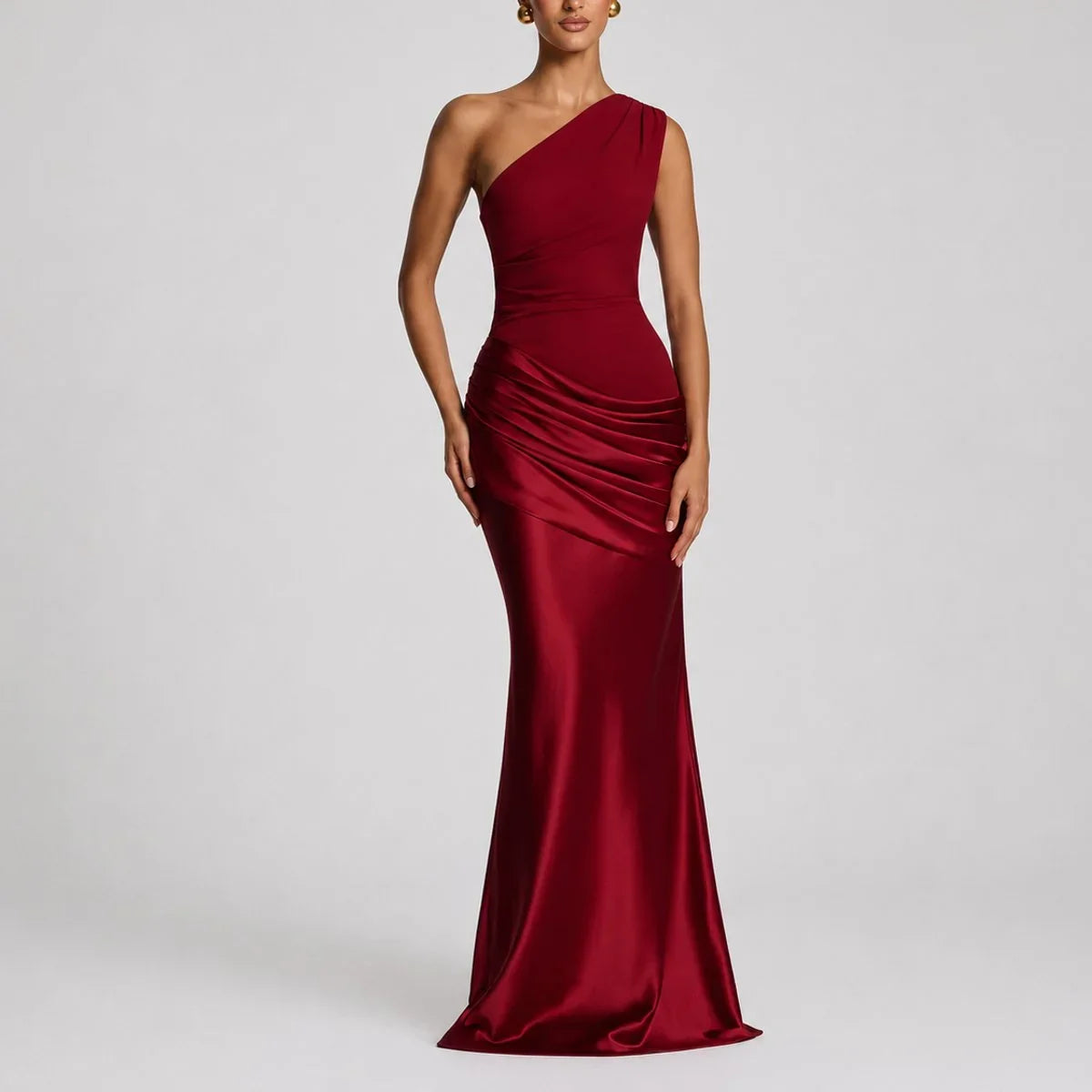 Selena | Bridesmaid Dress Maxi Dress Women Satin One Shoulder Ruched Draped Formal Evening Cocktail
