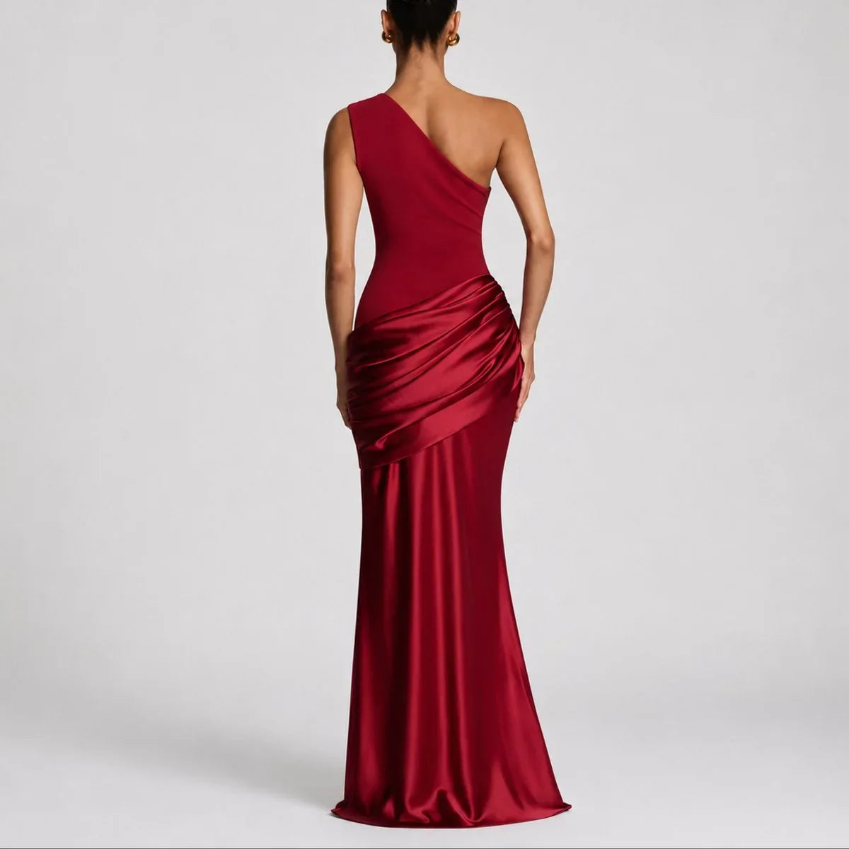 Selena | Bridesmaid Dress Maxi Dress Women Satin One Shoulder Ruched Draped Formal Evening Cocktail