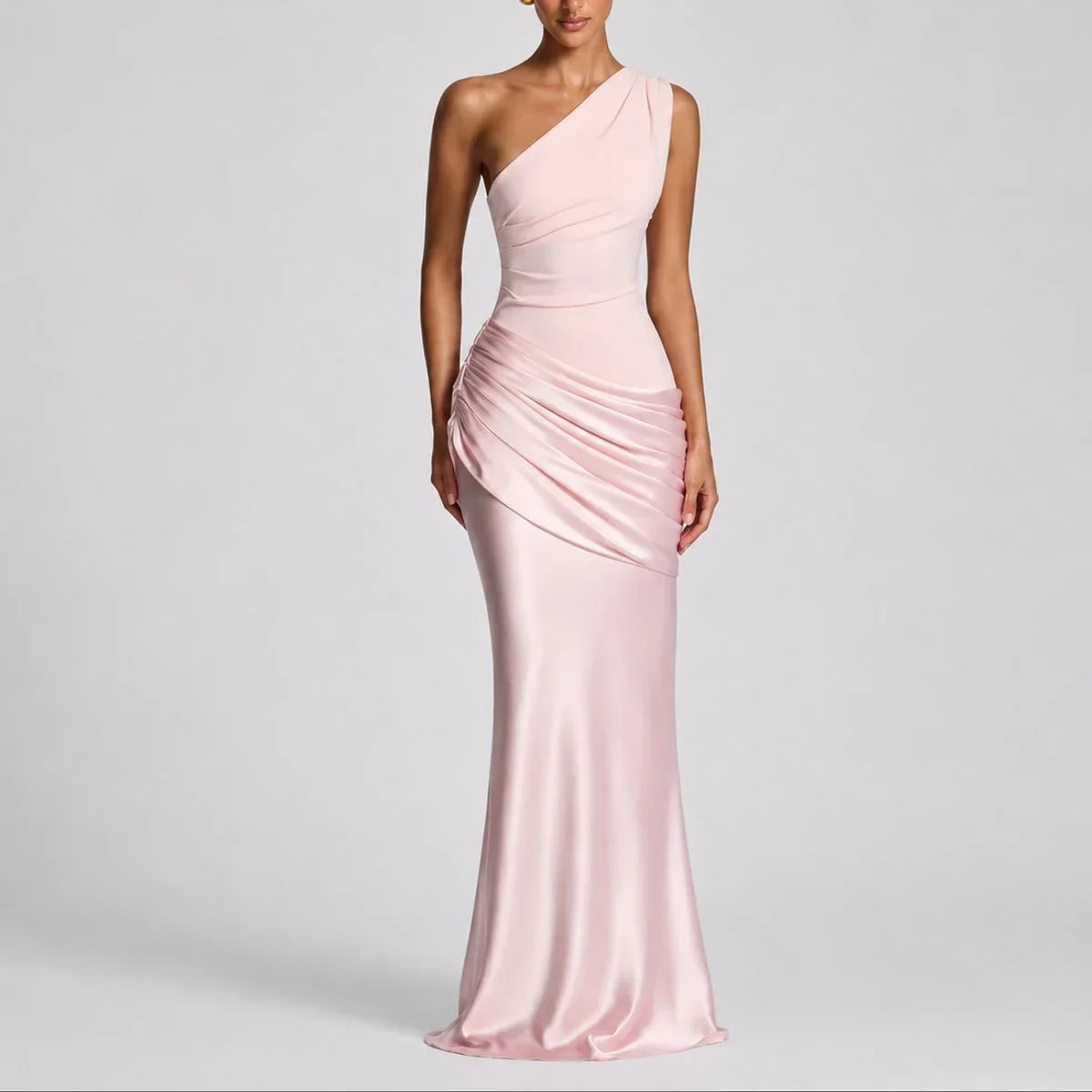 Selena | Bridesmaid Dress Maxi Dress Women Satin One Shoulder Ruched Draped Formal Evening Cocktail