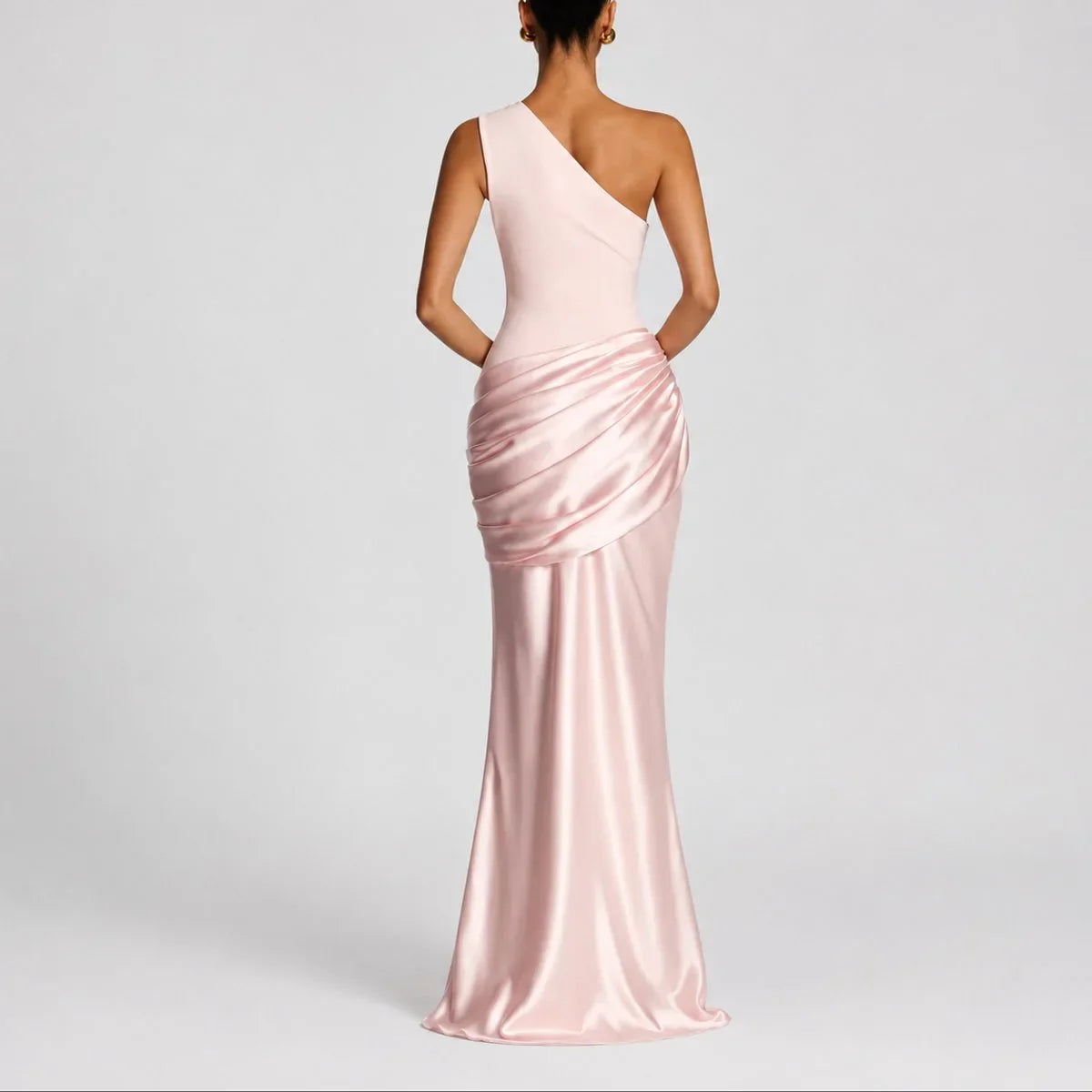 Selena | Bridesmaid Dress Maxi Dress Women Satin One Shoulder Ruched Draped Formal Evening Cocktail