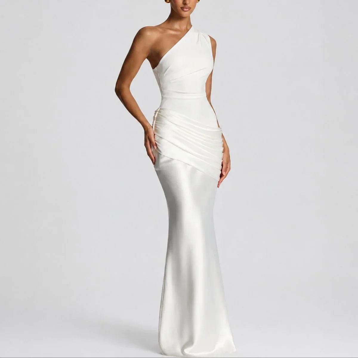 Selena | Bridesmaid Dress Maxi Dress Women Satin One Shoulder Ruched Draped Formal Evening Cocktail