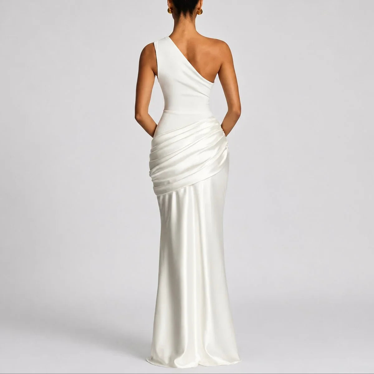 Selena | Bridesmaid Dress Maxi Dress Women Satin One Shoulder Ruched Draped Formal Evening Cocktail