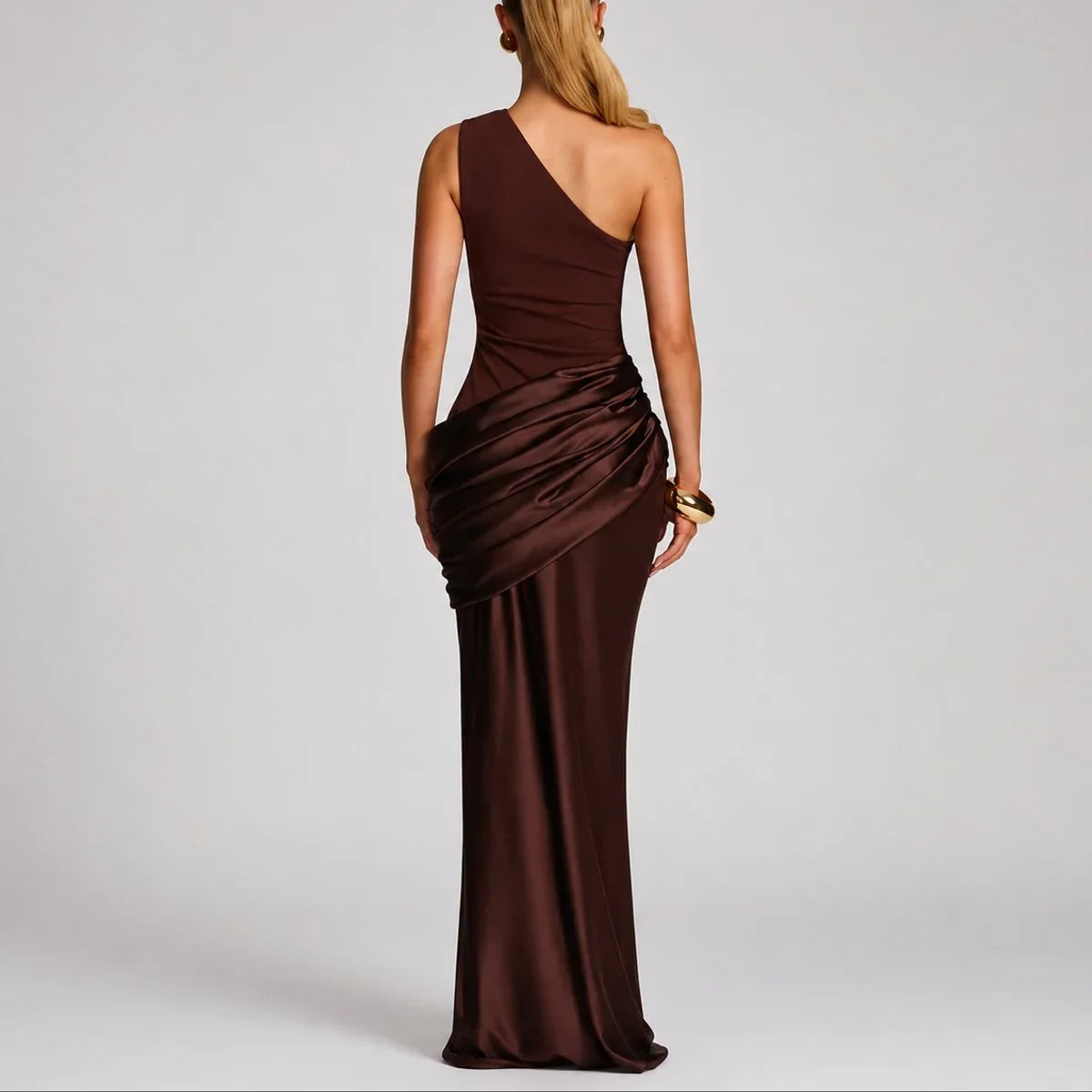 Selena | Bridesmaid Dress Maxi Dress Women Satin One Shoulder Ruched Draped Formal Evening Cocktail