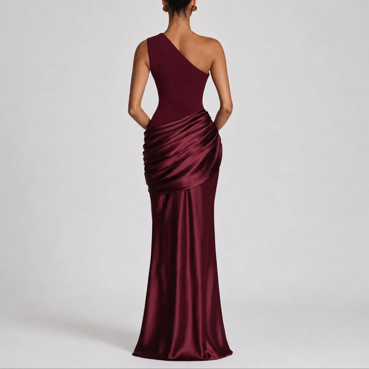 Selena | Bridesmaid Dress Maxi Dress Women Satin One Shoulder Ruched Draped Formal Evening Cocktail