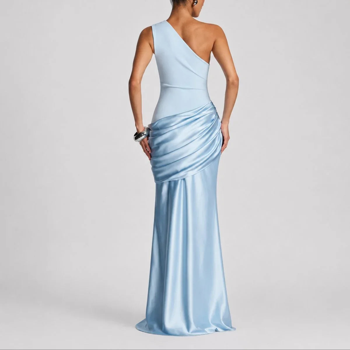 Selena | Bridesmaid Dress Maxi Dress Women Satin One Shoulder Ruched Draped Formal Evening Cocktail