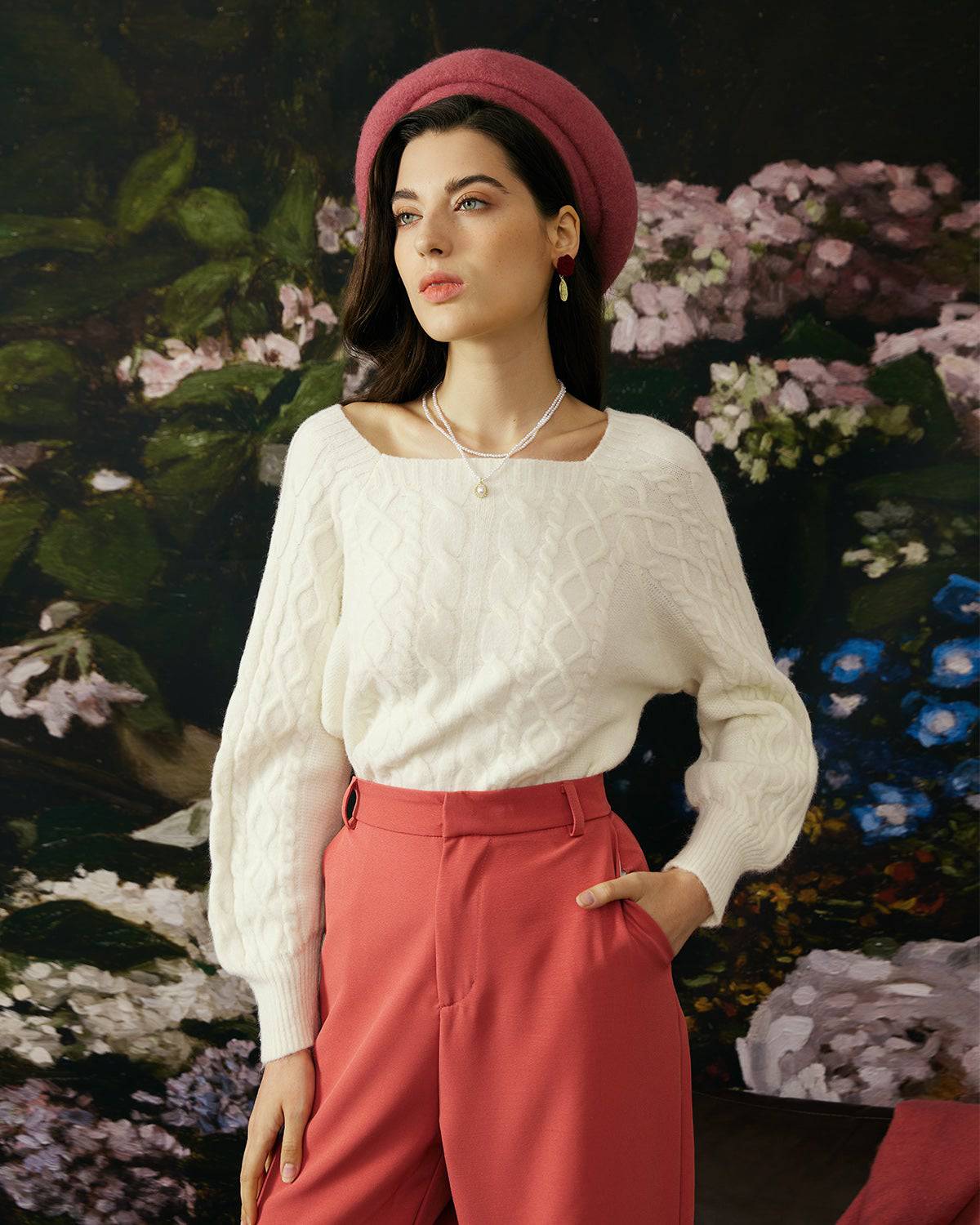Cora | Cable Knit Sweater Crew Neck Pullover Balloon Sleeve Women Winter Warm Long Sleeve