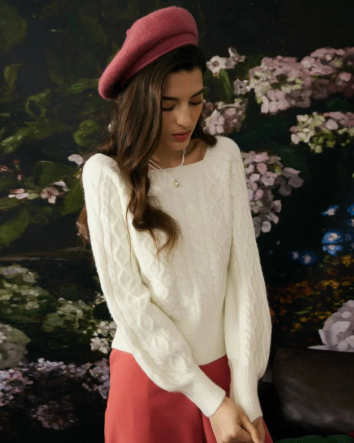 Cora | Cable Knit Sweater Crew Neck Pullover Balloon Sleeve Women Winter Warm Long Sleeve