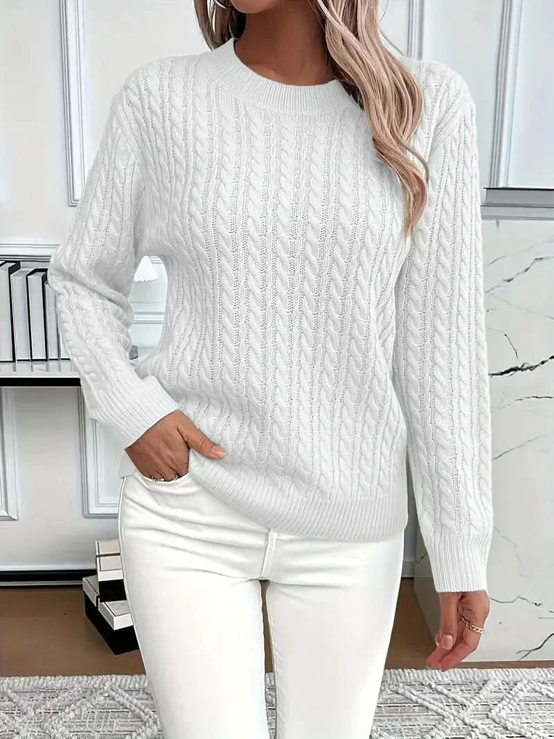 Raya | Cable Knit Sweater Crew Neck Pullover Women Winter Warm Long Sleeve Ribbed Knit