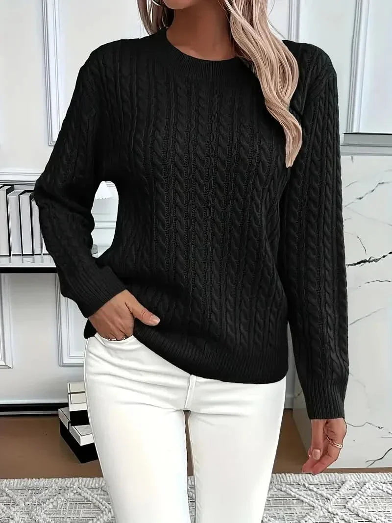 Raya | Cable Knit Sweater Crew Neck Pullover Women Winter Warm Long Sleeve Ribbed Knit