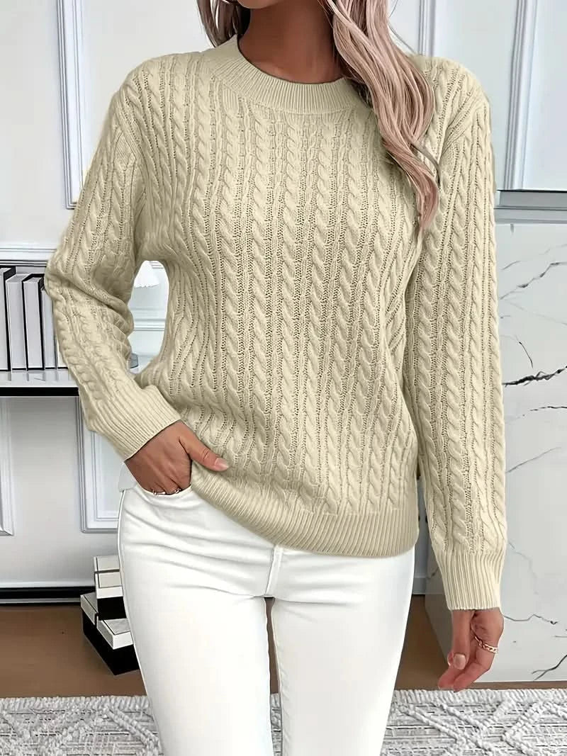 Raya | Cable Knit Sweater Crew Neck Pullover Women Winter Warm Long Sleeve Ribbed Knit