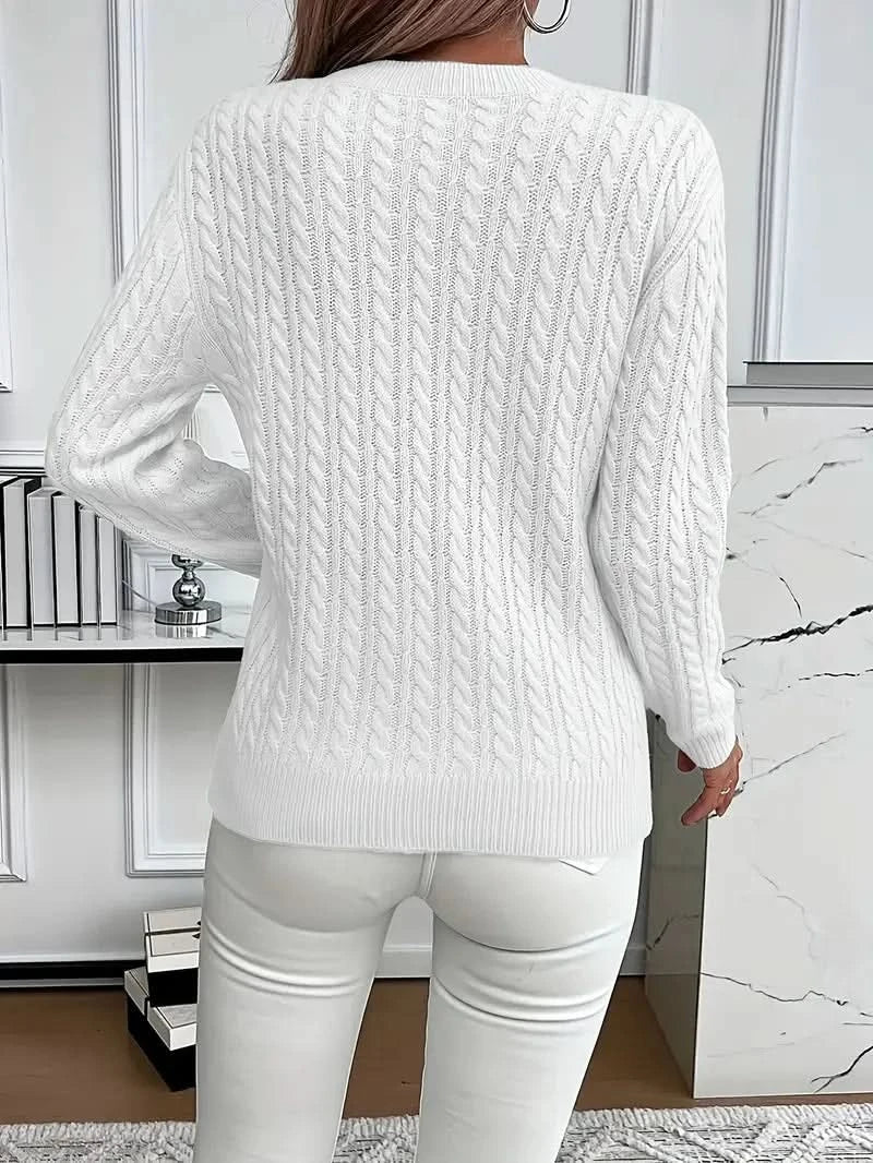 Raya | Cable Knit Sweater Crew Neck Pullover Women Winter Warm Long Sleeve Ribbed Knit
