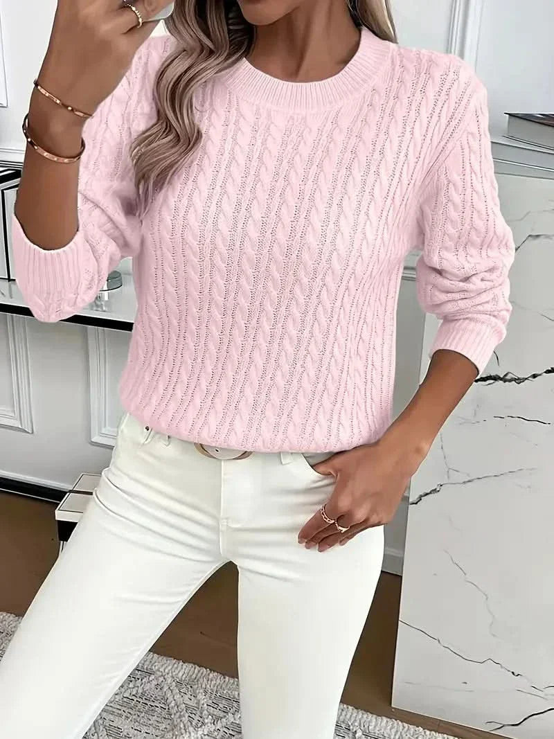 Raya | Cable Knit Sweater Crew Neck Pullover Women Winter Warm Long Sleeve Ribbed Knit