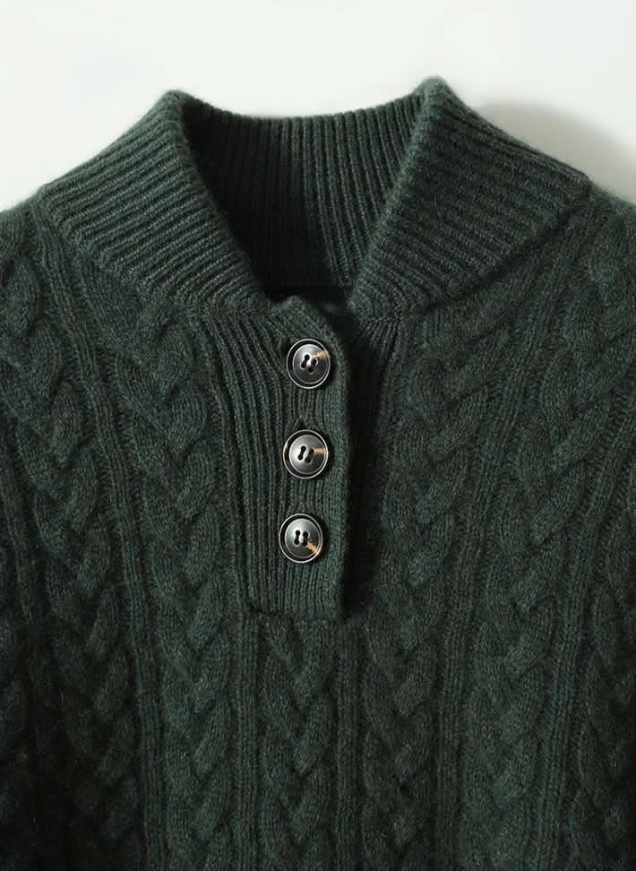 Julia | Cable Knit Sweater High Neck Button Front Pullover Women Winter Warm Long Sleeve