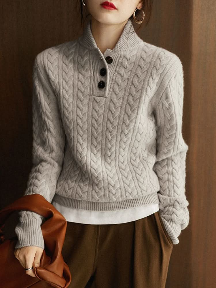Julia | Cable Knit Sweater High Neck Button Front Pullover Women Winter Warm Long Sleeve