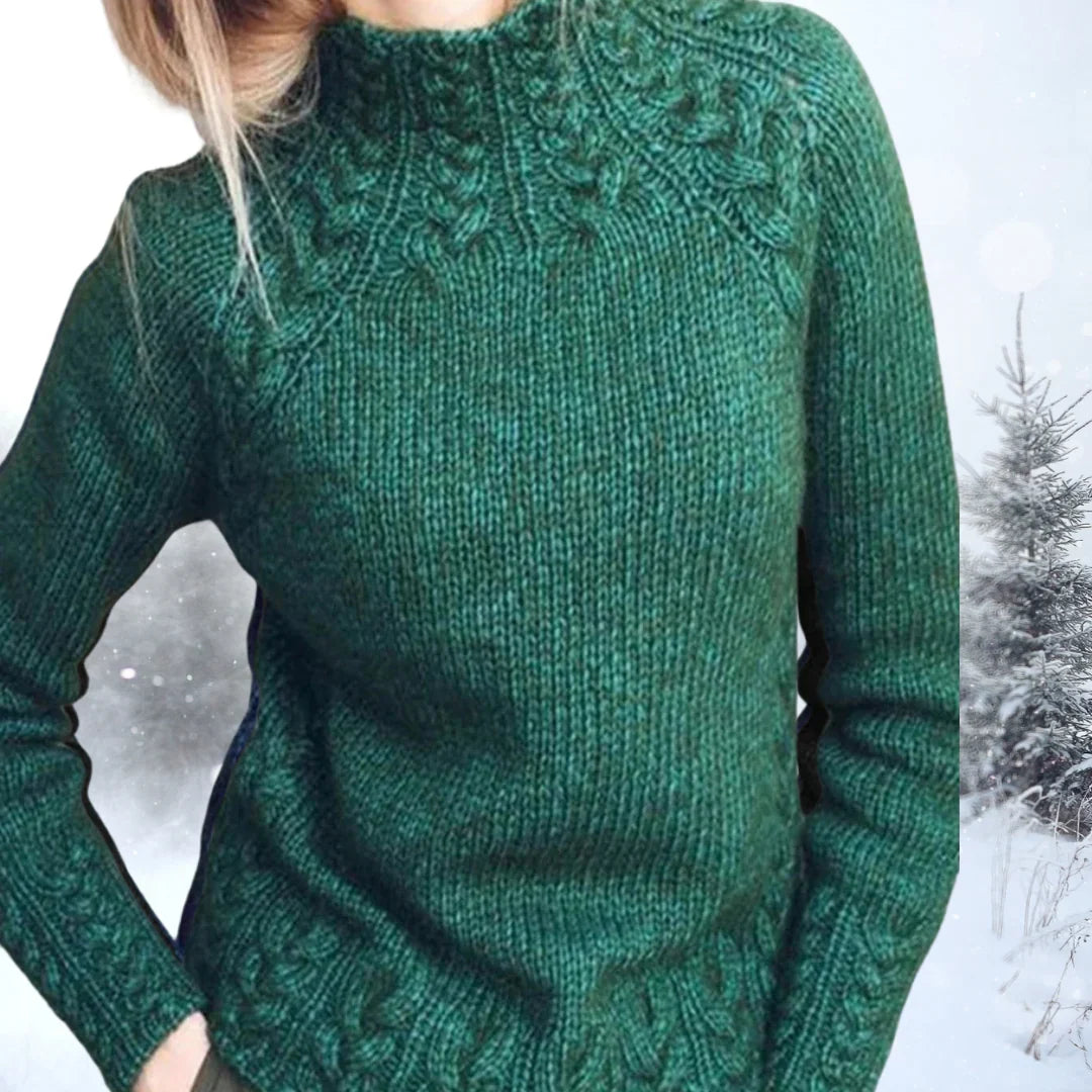 Rosalind | Cable Knit Sweater High Neck Mock Neck Pullover Women Winter Warm Long Sleeve