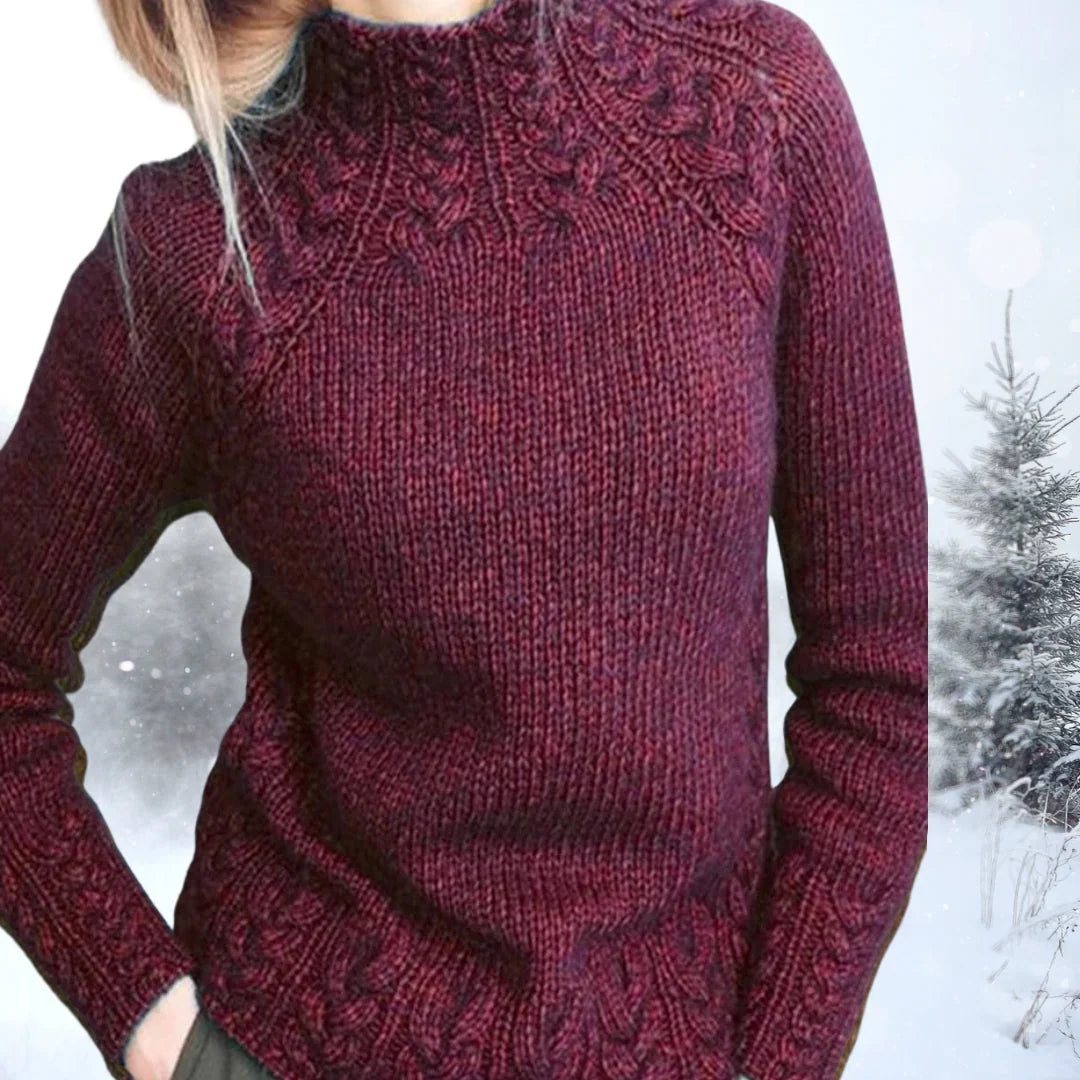 Rosalind | Cable Knit Sweater High Neck Mock Neck Pullover Women Winter Warm Long Sleeve